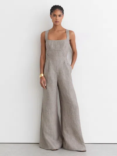 Reiss Neutral Petite Linen Structured Wide-leg Jumpsuit In Gray