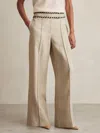 Reiss Neutral Petite Linen Wide-leg Whipstitch Trousers