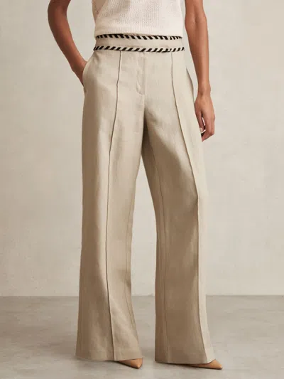 Reiss Neutral Petite Linen Wide-leg Whipstitch Trousers