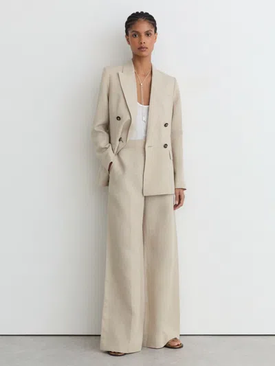 Reiss Neutral Petite Linen Wide-leg Suit Trousers