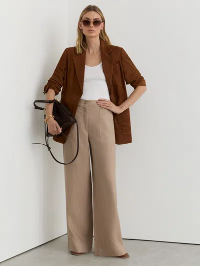 Reiss Neutral Petite Linen Wide-leg Trousers