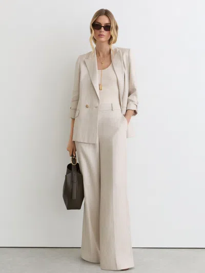 Reiss Neutral Petite Linen-blend Textured Wide-leg Trousers