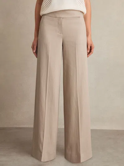 Reiss Neutral Petite Lyocell-linen Wide-leg Trousers In Brown