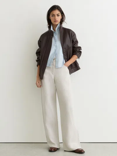 Reiss Neutral Petite Lyocell-linen Wide-leg Trousers In Animal Print