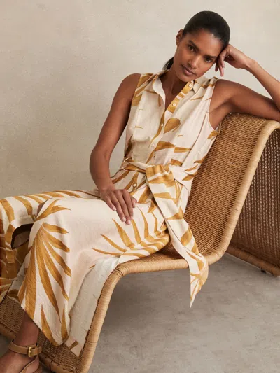 Reiss Neutral Petite Palm-print Sleeveless Shirt Dress
