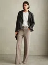 Reiss Neutral Petite Relaxed Garment Dyed Wide Leg Jeans In Neutral