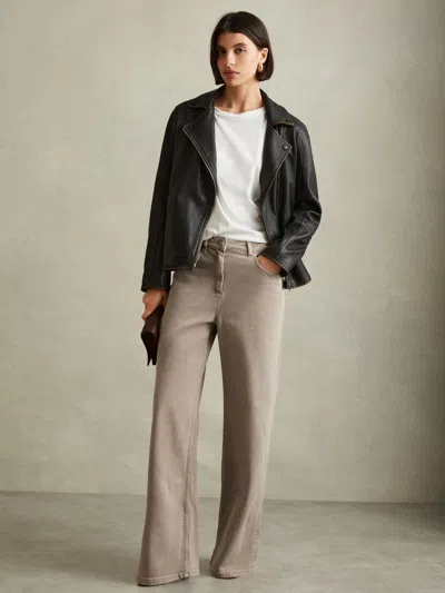 Reiss Neutral Petite Relaxed Garment Dyed Wide Leg Jeans