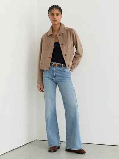 Reiss Neutral Petite Suede Cropped Trucker Jacket