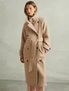 Reiss Neutral Petite Wool Blend Double Breasted Funnel Neck Coat In Neutral