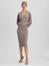 Reiss Neutral Sally Petite Wool Blend Midi Dress In Burgundy