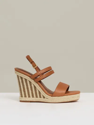 Reiss Neutral Raffia Wedge Heeled Sandals