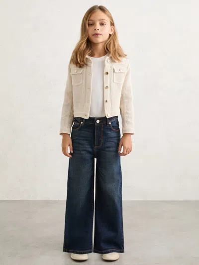 Reiss Kids'  Neutral Renzo 9-13 Yrs Cotton-blend Textured Trucker Jacket In Brown