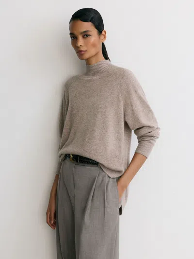 Reiss Neutral River Wool-blend Funnel-neck Jumper With Cashmere In Brown