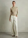 Reiss Neutral Ruched Jersey Top With Wool