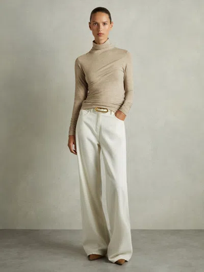 Reiss Neutral Ruched Jersey Top With Wool