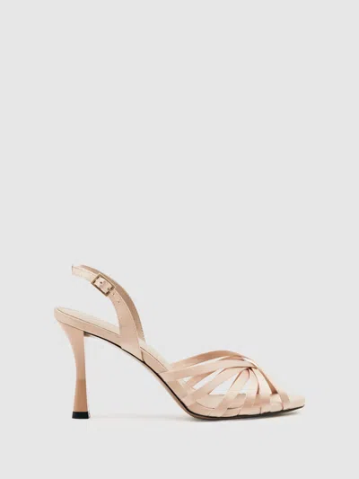 Reiss Neutral Satin Cross-strap Heeled Sandals