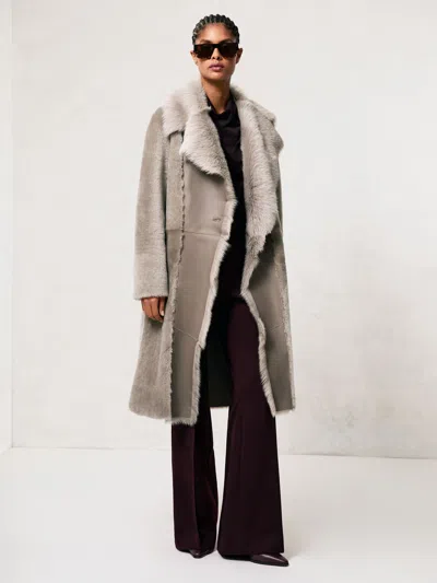 Reiss Neutral Shearling And Leather Coat