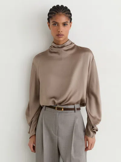 Reiss Neutral Silk High-neck Blouse