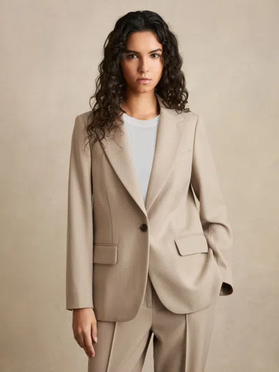 Reiss Neutral Single-breasted Textured Suit Jacket Wool-blend In Gray