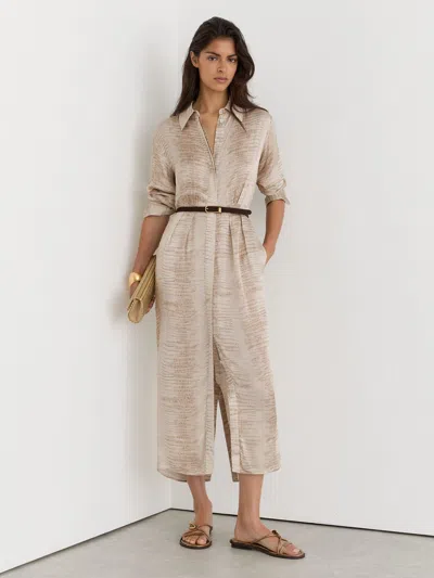 Reiss Neutral Snake-print Belted Midi Shirt Dress