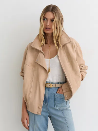 Reiss Neutral Suede Oversized Jacket In Animal Print
