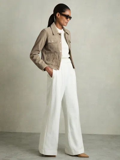 Reiss Neutral Suede Trucker Jacket