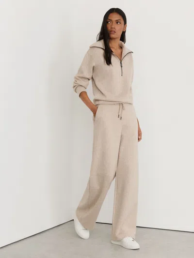 Reiss Neutral Sylvie Petite Herringbone Wide-leg Drawstring Joggers In Yellow