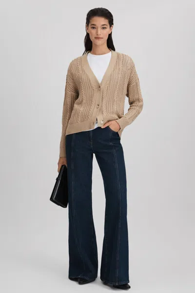 Reiss Neutral Cotton Blend Open Stitch Cardigan