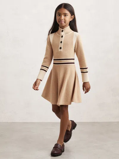 Reiss Neutral Vienne 13-14 Yrs Wool-blend Funnel-neck Knit Dress With Cashmere