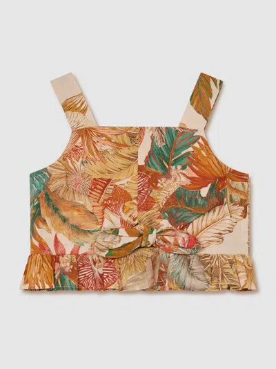 Reiss Babies'  Neutral Violeta Cotton Printed Crop Top In Brown