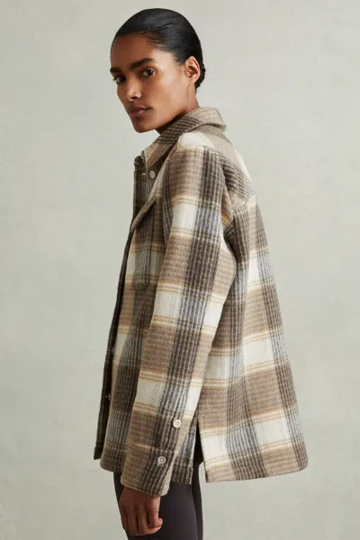 Reiss Neutral Wool Blend Checked Shacket
