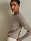 Reiss Neutral Wool Blend Crew Neck Jumper With Cashmere In Gray