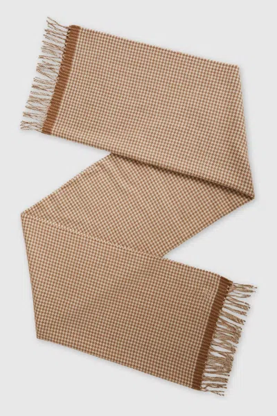 Reiss Neutral Wool Blend Dogtooth Embroidered Scarf In Neutral