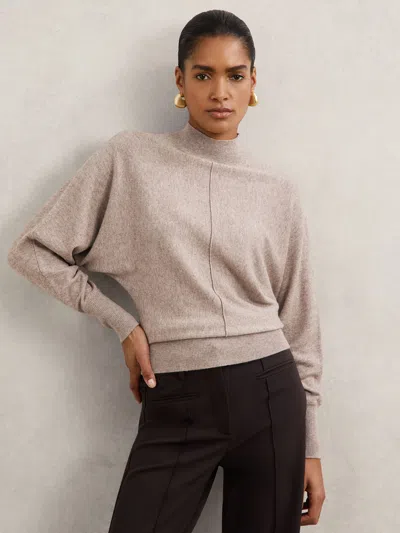 Reiss Neutral Wool-blend Funnel-neck Batwing Jumper With Cashmere