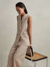 Reiss Neutral Wool Blend Striped Double Breasted Waistcoat In Brown