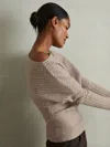 Reiss Neutral Wool-cashmere Off-the-shoulder Draped Jumper In Gray