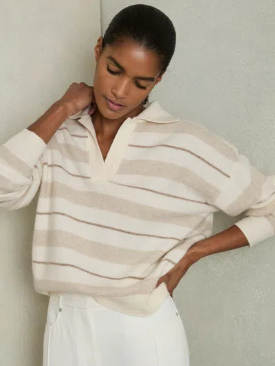 Reiss Neutral Wool-cashmere Stripe Open-collar Jumper