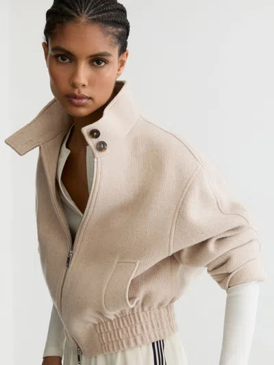 Reiss Neutral Wool Funnel-neck Bomber Coat