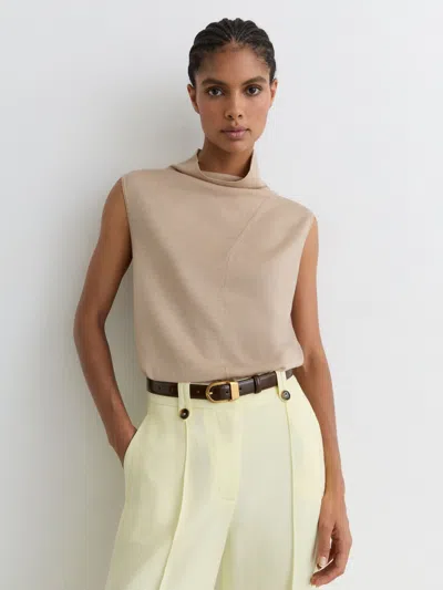 Reiss Neutral Wool Funnel-neck Sleeveless Knit Top
