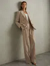 Reiss Neutral Wool Pleat Front Wide Leg Suit Trousers In Neutral