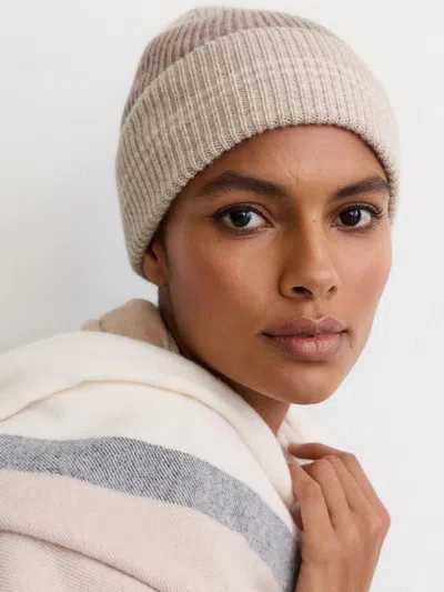 Reiss Neutral Wool-blend Striped Rib-knit Beanie