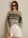 Reiss Womens  Striped Crochet-knit Linen Jumper In Brown