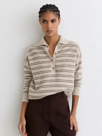 Reiss Womens Neutral Brown Evana Striped Wool And Cashmere-blend Jumper Xs In Multi