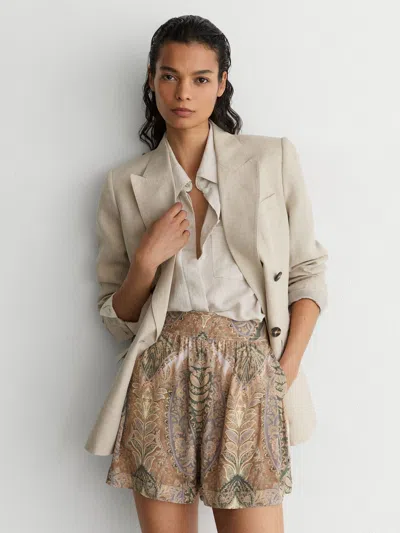 Reiss Neutral/grey Paisley-print Shorts In Brown