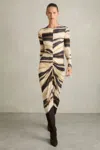 Reiss Neutral/navy Jersey Ruched Printed Dress With Wool In Neutral/navy