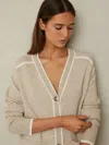 Reiss Neutral/white Wool Blend Contrast Tipped Cardigan With Cashmere In Gray