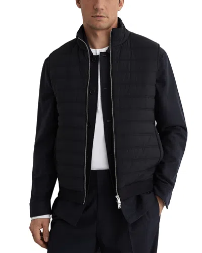 Reiss Newford Funnel Neck Quilted Front Vest In Black