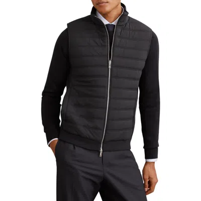 Reiss Navy Funnel-neck Quilted Knit Gilet In Blue