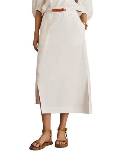 Reiss Ivory Poplin Belted Split Midi Skirt In White