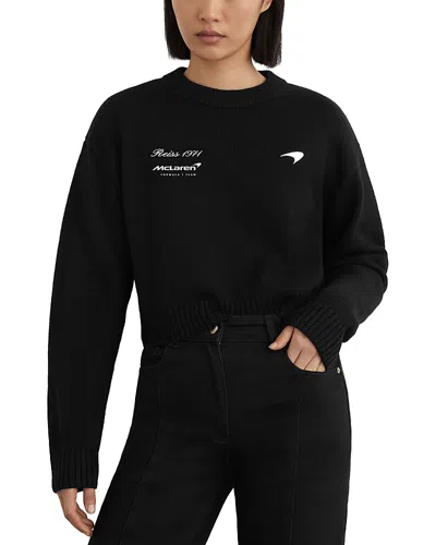Reiss Nicole Mclaren Merino Wool Cropped Sweater In Black